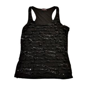 Black ruffled sparkly tank